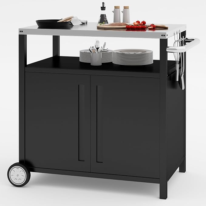 Outdoor Grill Cart with Storage Cabinet Stainless Steel Prep Stand with Storage by Unknown