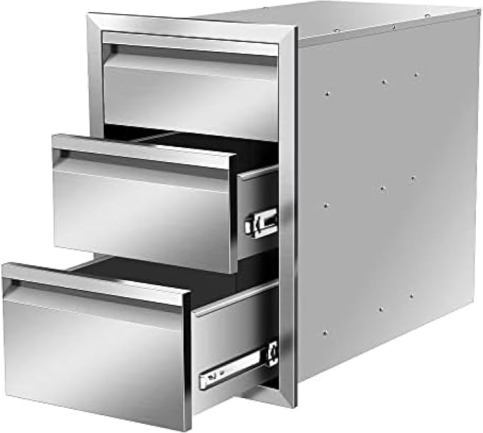 Outdoor Kitchen Drawers, Flush Mount Triple Access BBQ Drawers by OLIPIC