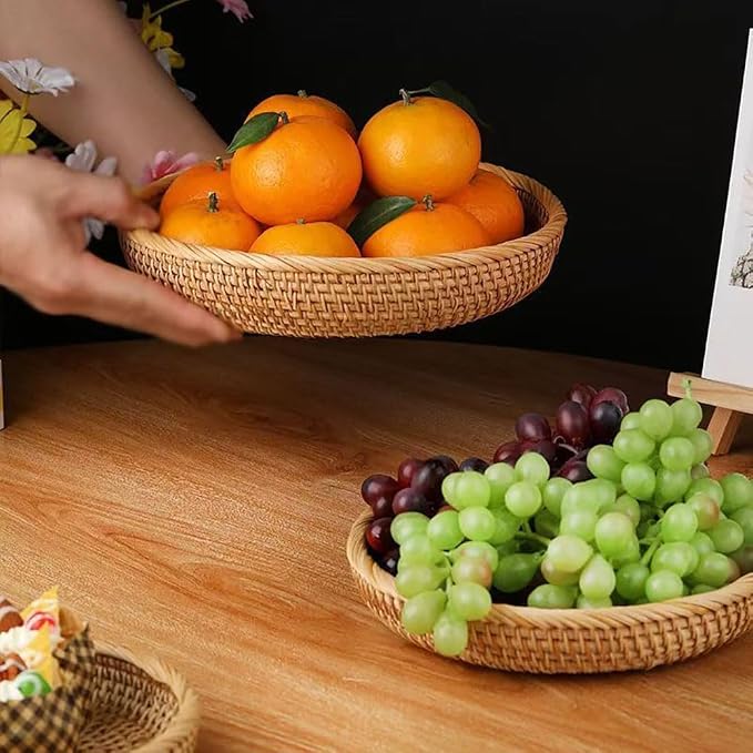 RT&BS Round Rattan Tray, Natural Rattan Decorative Tray, Christmas Food Tray - Image 3