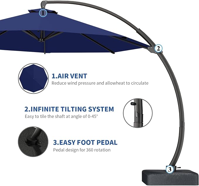 7 Piece Patio Dining Set with 11ft Patio Umbrella, 7 Navy Outdoor HDPE Dining - Image 3
