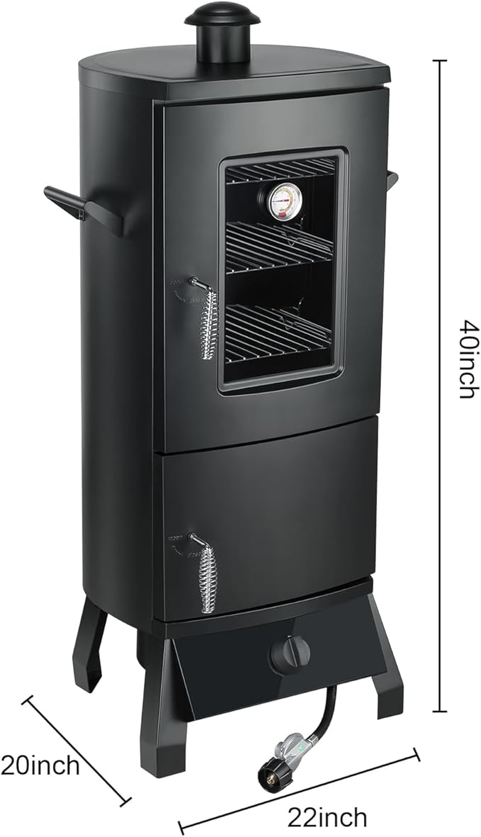 Propane Smoker, Vertical Matte Black Alloy Steel with Adjustable Racks