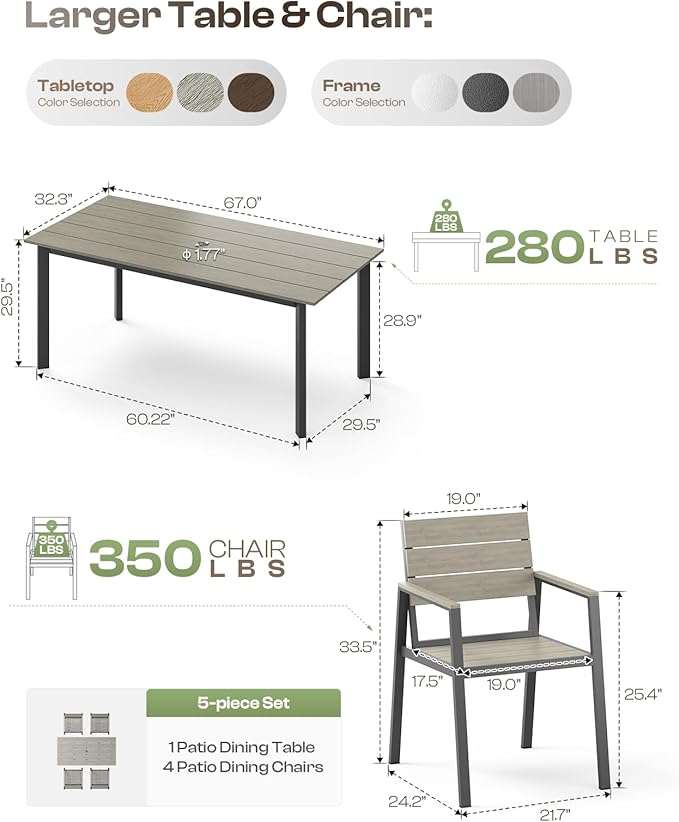 Patio Table and Chairs Set, 5 Piece Outdoor Dining Set - Image 7