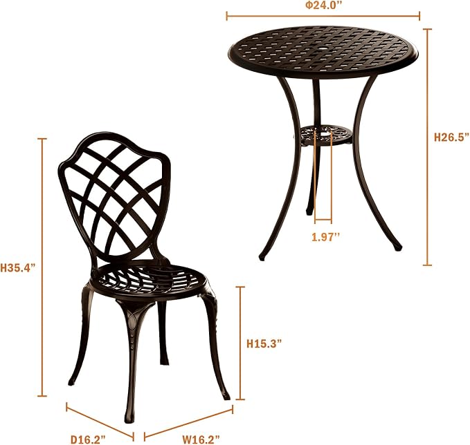 3 Piece Patio Bistro Set, Outdoor Bistro Table and Chairs Set of 2 w/Umbrella - Image 4