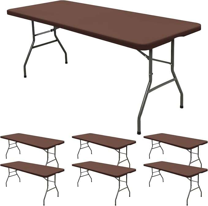 6 Pack Stretch Fabric Table Top Cap Cover, fits 6' Tables, Spandex Table Covers by REWOMC