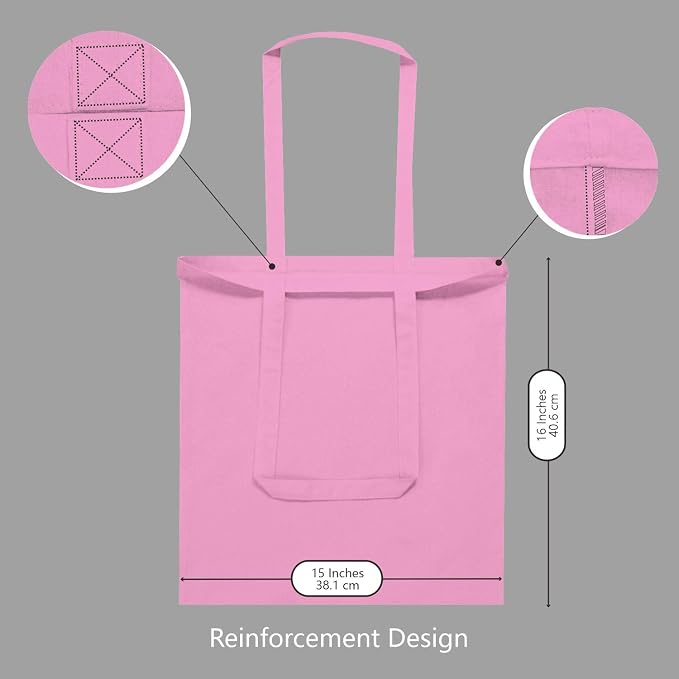 TOPDesign 24-Pack Economical 16"x15" Baby Pink Cotton Tote Bag, Lightweight - Image 5