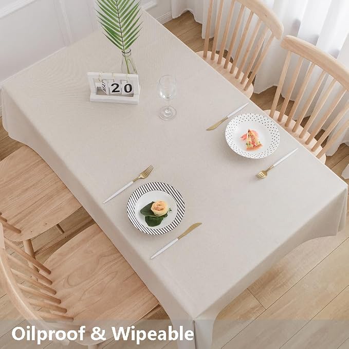 TruDelve Heavy Duty Vinyl Tablecloth Beige Plastic Table Cloth Rectangle Table - Image 5