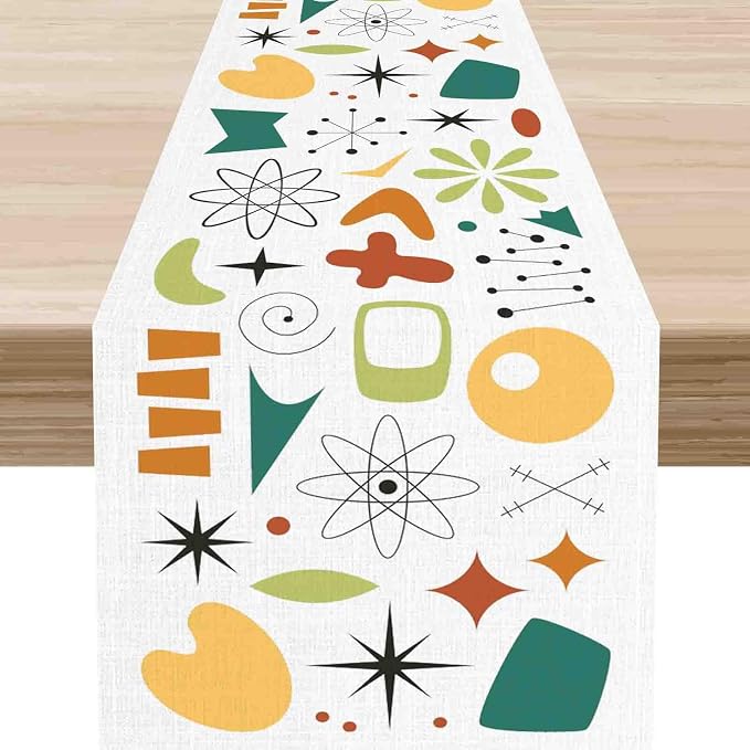 Mid Century Table Runner, Retro 1950s Atomic Pattern Modern Abstract Geometric by Unknown
