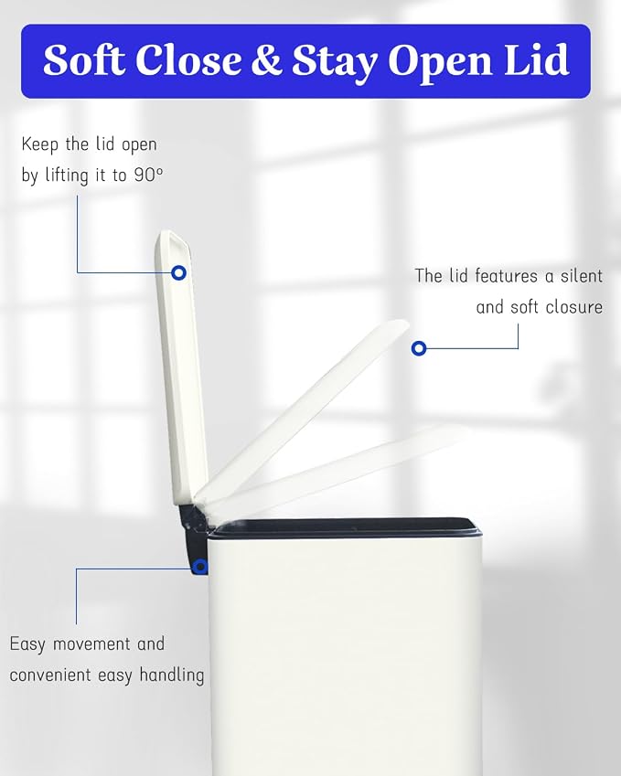 Trash Can with Lid, 10L Bathroom Waste Bin, Small Pedal Bin, Stainless Steel - Image 4