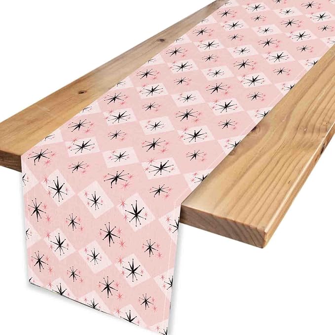 Pink Table Runner, Retro Mid Century 1950s Checkered Modern Abstract Geometric - Image 4