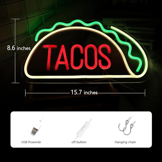 JFLLamp Tacos Neon Signs for Wall Decor Neon Lights for Tortilla Shop Led Signs - Image 3