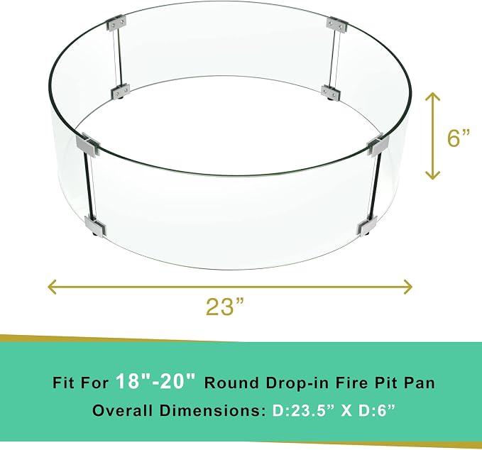 Holy Fire 23" x 6" Round Fire Pit Glass Wind Guard Clear Tempered Glass Flame - Image 2