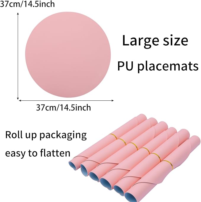 Round Faux Leather Placemats Set of 6, Reversible PU Placemat - Image 4