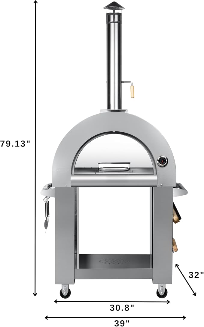 KoolMore 32 in. Outdoor Wood Fired Pizza Oven in Stainless-Steel - Image 4
