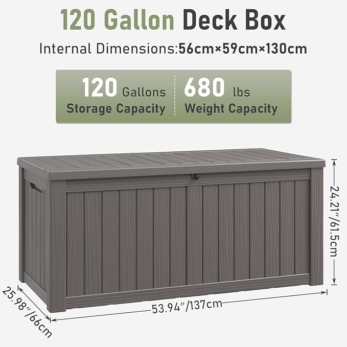 NUNU LAB 120 Gallon Outdoor Storage Box, Resin Large Sturdy Deck Box, Backyard - Image 8