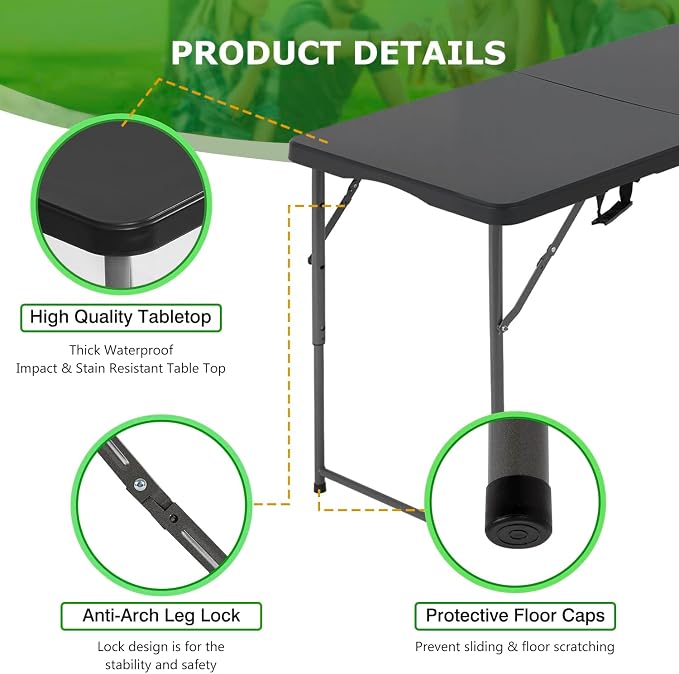 BestOffice 4 FT Picnic Table Folding Table Camping Plastic Table Fold Up Table - Image 4