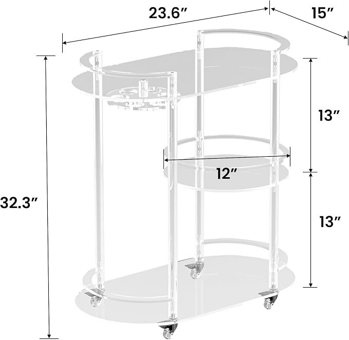 Dethan Acrylic Bar Cart with 4 Lockable Wheels, Oval Modern Home Beverage - Image 3