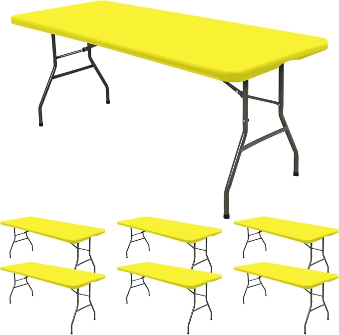 6 Pack Fitted Tablecloth for 6 Foot Rectangle Tables, Washable Stretch Folding by REWOMC