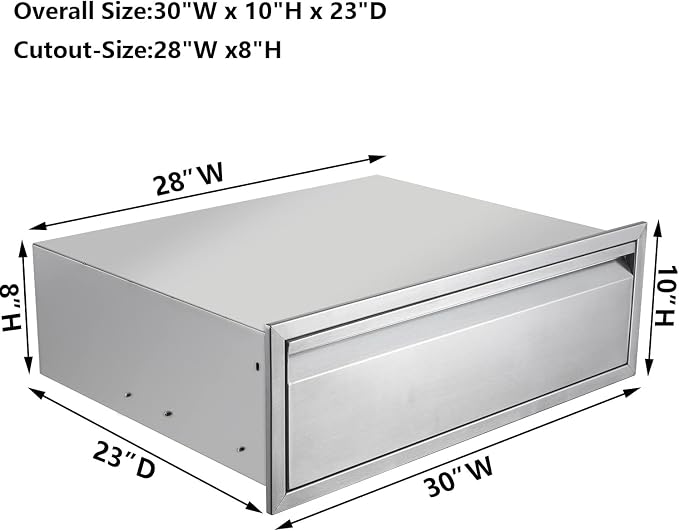 Extra-Larger 30" W Outdoor Kitchen Drawer Stainless Steel BBQ Single Drawer - Image 3