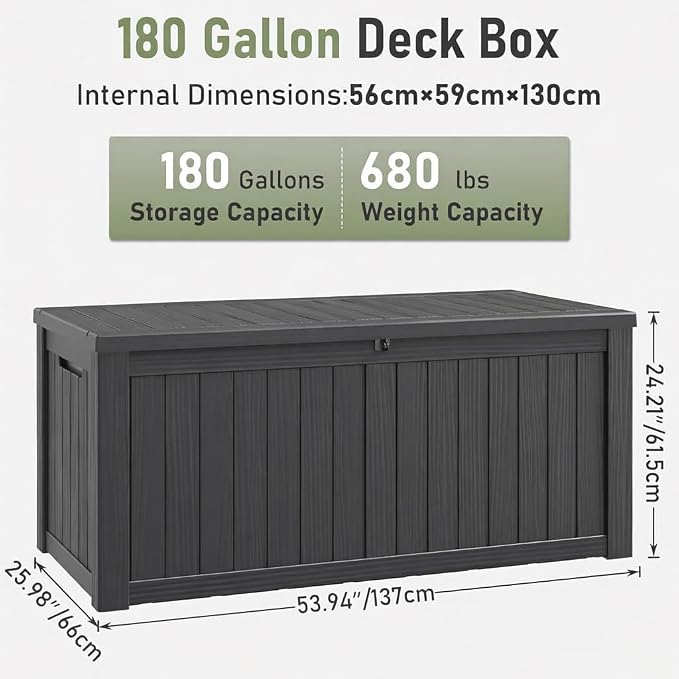 NUNU LAB 180 Gallon Outdoor Storage Box, Resin Large Sturdy Deck Box, Backyard - Image 9