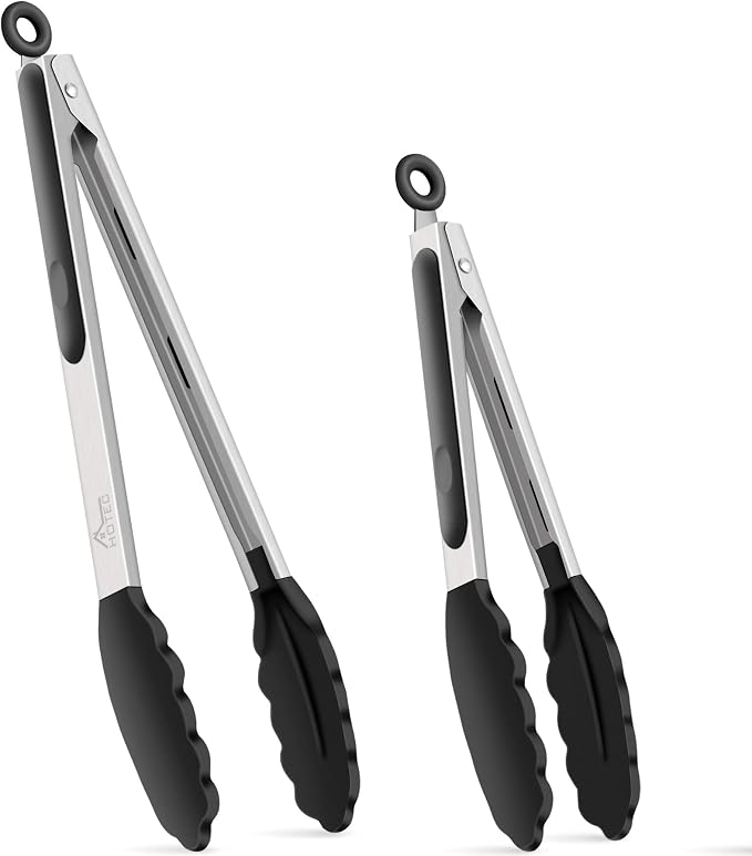 HOTEC Premium 7 & 9 Inch Kitchen Tongs, Stainless Steel Locking Cooking Tongs by Hotec