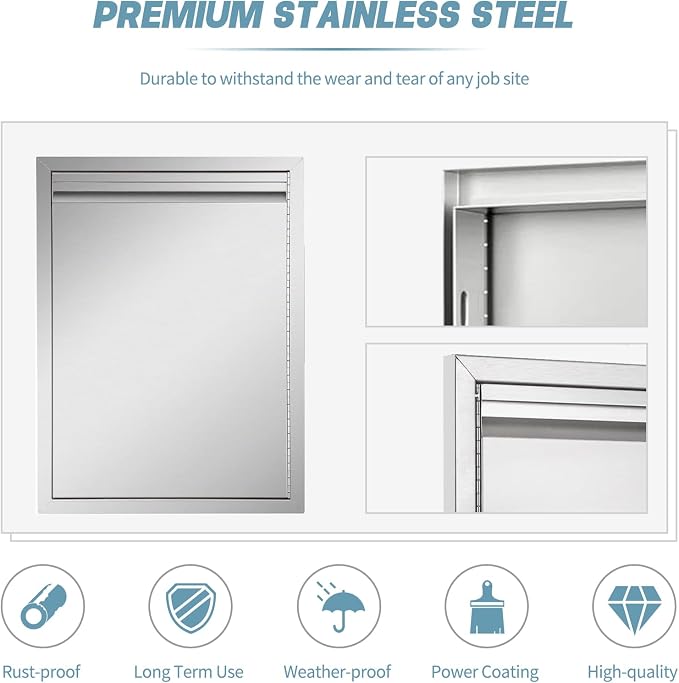 Outdoor Kitchen Door 18" W x 21" H inch Double Wall Door Panel Stainless Steel - Image 4