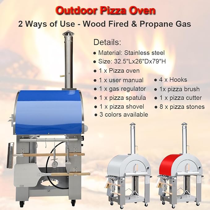 32.5" Wood Fired & Propane Gas Pizza Oven - Image 2