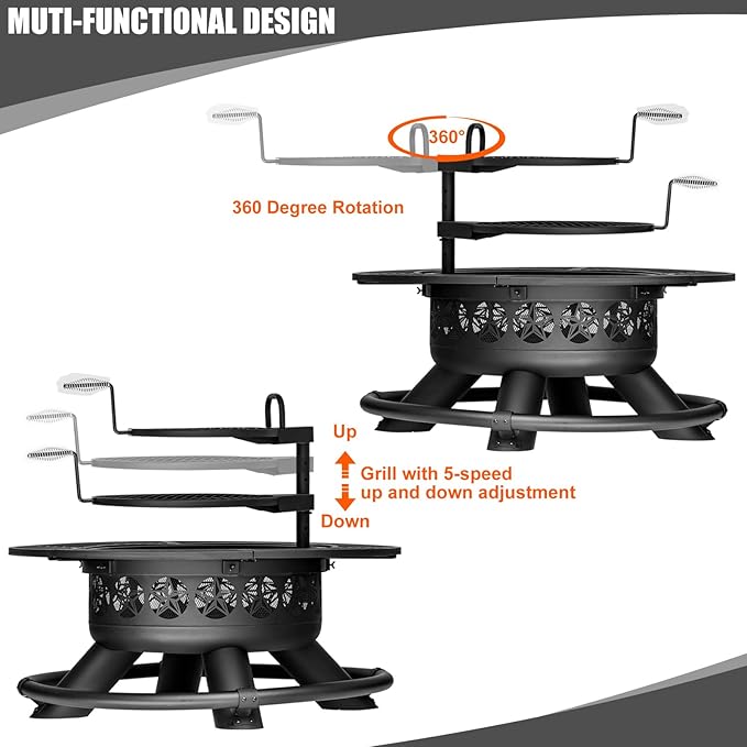 47 Inch Outdoor Fire Pit with 2 Grills, Extra Large BBQ Firepits - Image 6