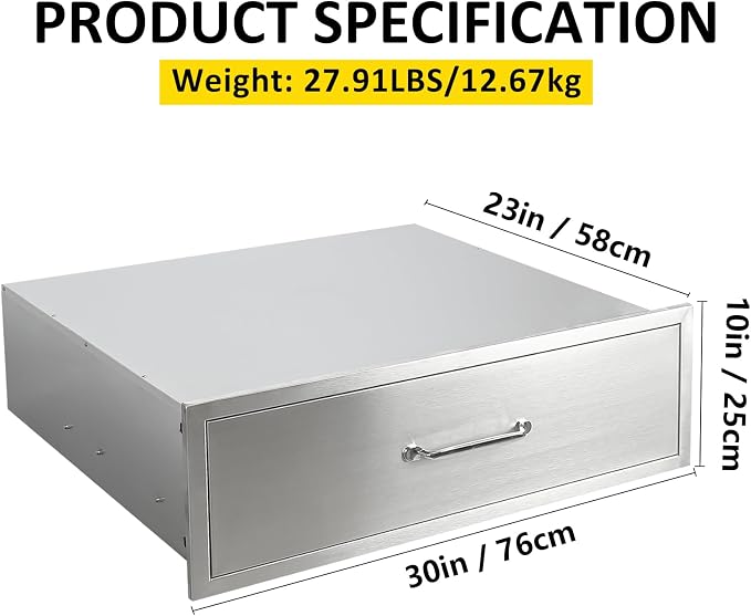 Outdoor Kitchen Drawers 30" W x 10" H x 23" D Flush Mount BBQ Single Drawers - Image 2