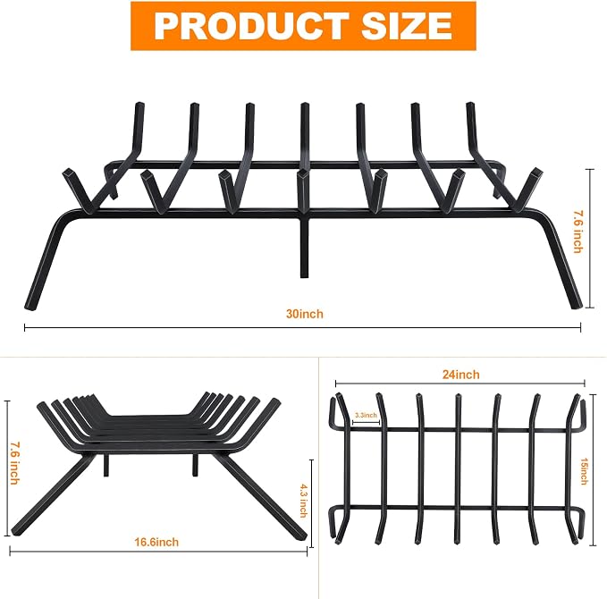 Fireplace Grate, Fireplace Log Holder, 30 inch Heavy Duty Solid Cast Iron - Image 2