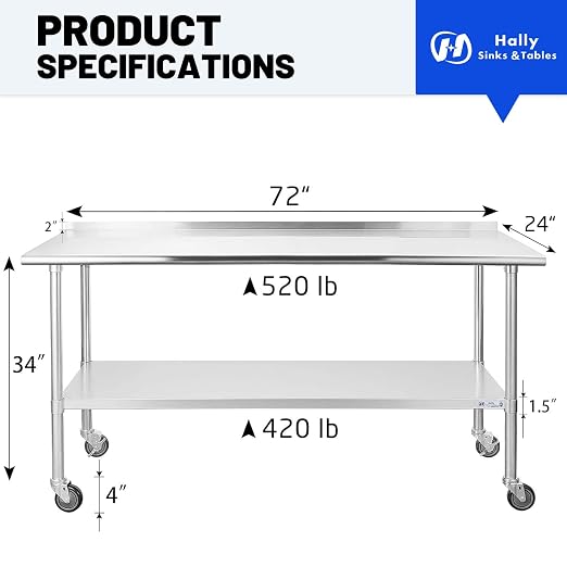 Stainless Steel Table for Prep & Work 24 x 72 Inches - Image 3