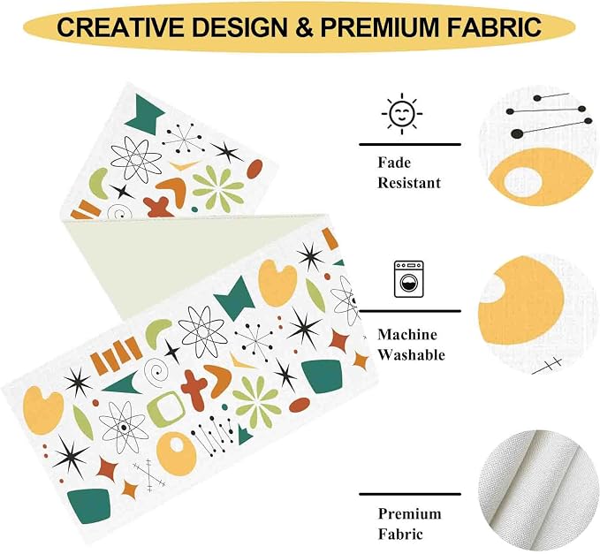 Mid Century Table Runner, Retro 1950s Atomic Pattern Modern Abstract Geometric - Image 5
