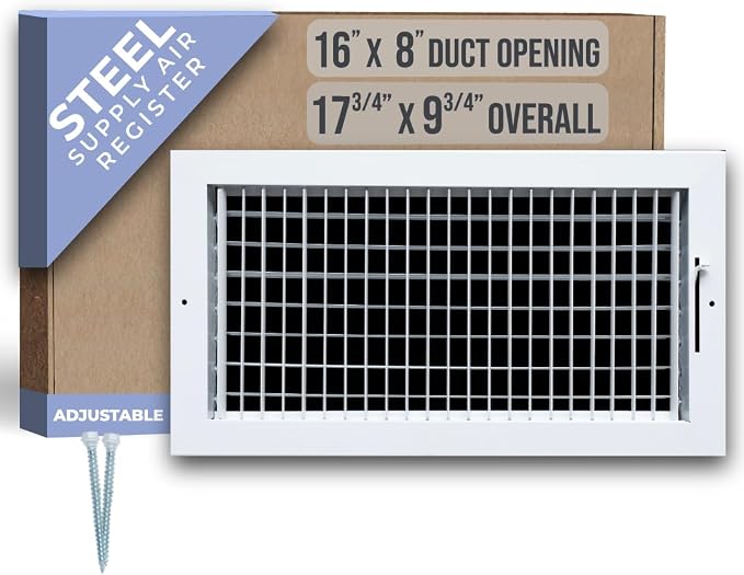 Fits 16x8 Duct Opening Steel Adjustable Air Supply Grille by Handua | Register by Handua