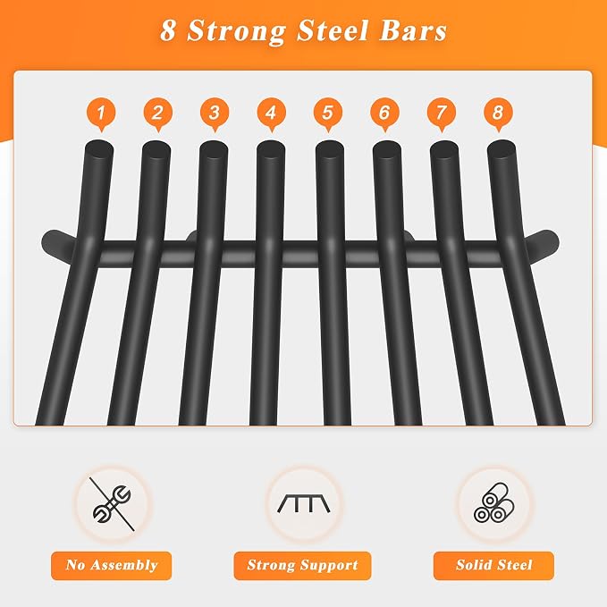 Fireplace Grate 24 Inch with 8 Support Legs, Round Solid Steel Heavy Duty - Image 5