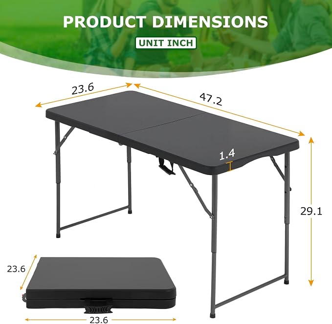 BestOffice 4 FT Picnic Table Folding Table Camping Plastic Table Fold Up Table - Image 3