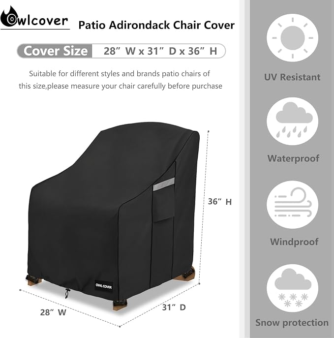 Outdoor Chair Covers 28"W x 31"D x 36"H, 600D Heavy Duty Waterproof Patio Chair - Image 2