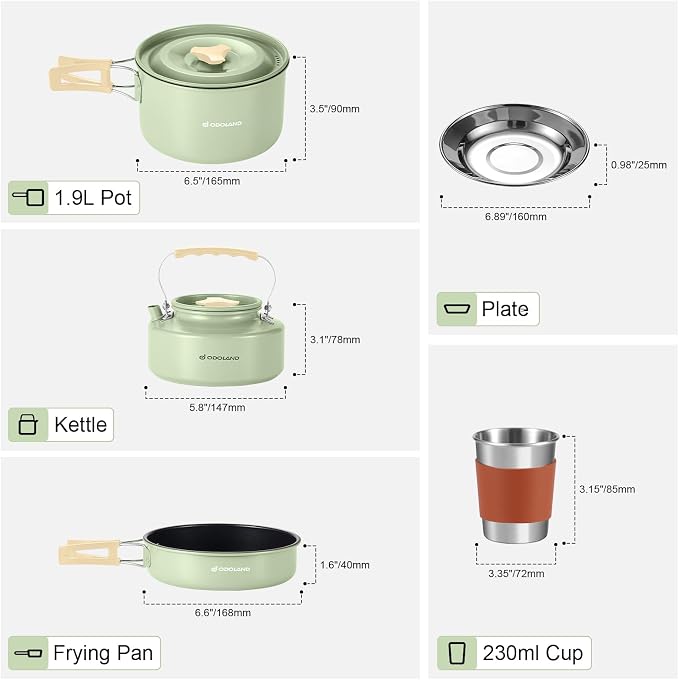 Odoland 15pcs Camping Cookware Mess Kit, Non-Stick Lightweight Pot Pan Kettle - Image 5