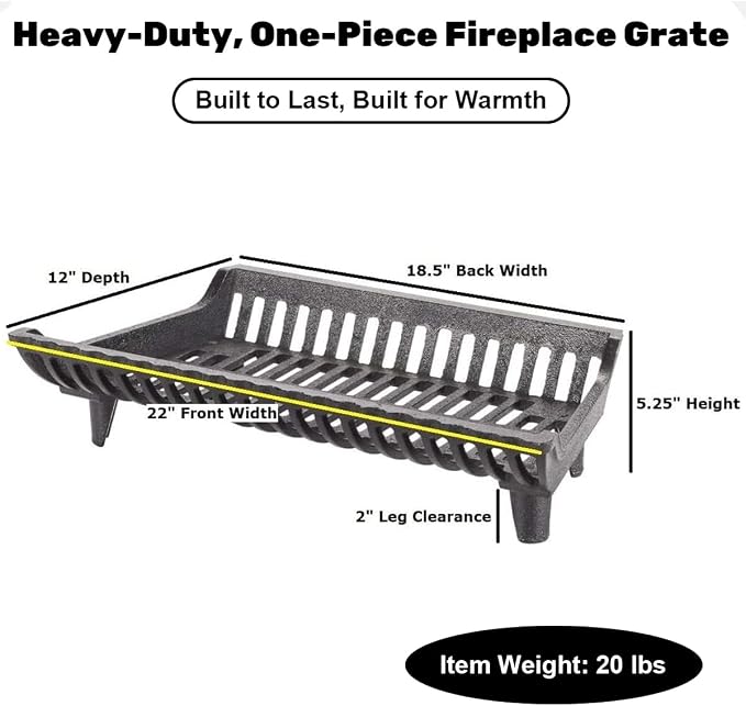 22 inch Fireplace Grate Heavy Duty, Cast Iron Fire Grate - Image 2