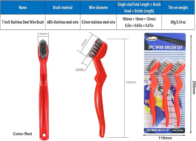 GOLDEN SMILE 3-Pack 7" Stainless Steel Wire Brushes - Image 2
