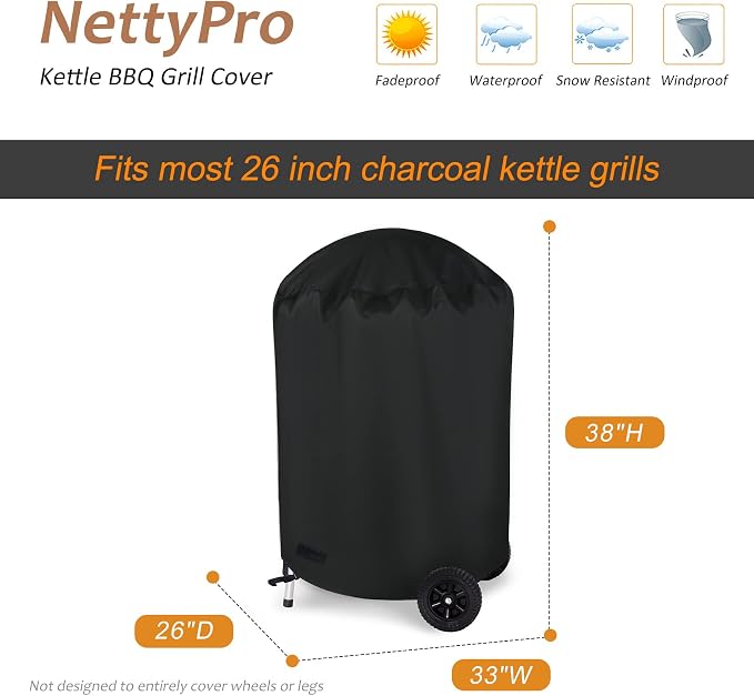 NettyPro Grill Cover for Charcoal Kettle Grill 26 inch, Heavy Duty Waterproof - Image 6