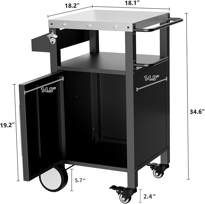 Outdoor Grill Cart with Storage, Stainless Steel Top, Movable Patio Kitchen - Image 3