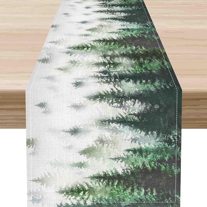 Green Forest Table Runner, Rustic Farmhouse Green Pine Tree Woodland Seasonal by Unknown