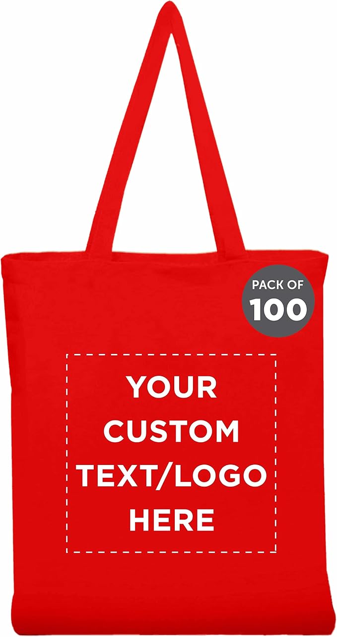 DISCOUNT PROMOS Custom Cotton Canvas Tote Bags Set of 100, Personalized Bulk by DISCOUNTPROMOS