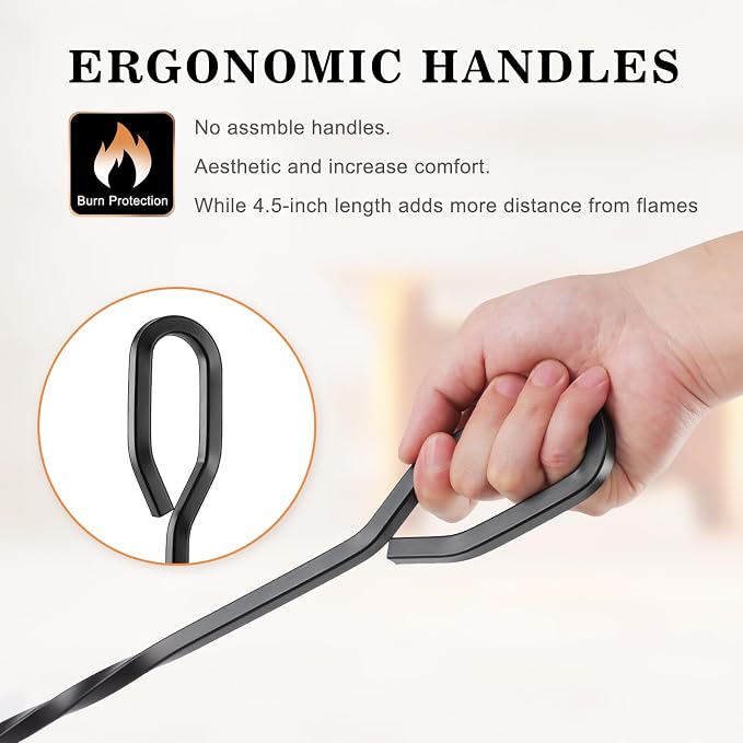 Gtongoko Fireplace Tools Set 5 Pieces 32 Inch Modern Black Wrought Iron Large - Image 4