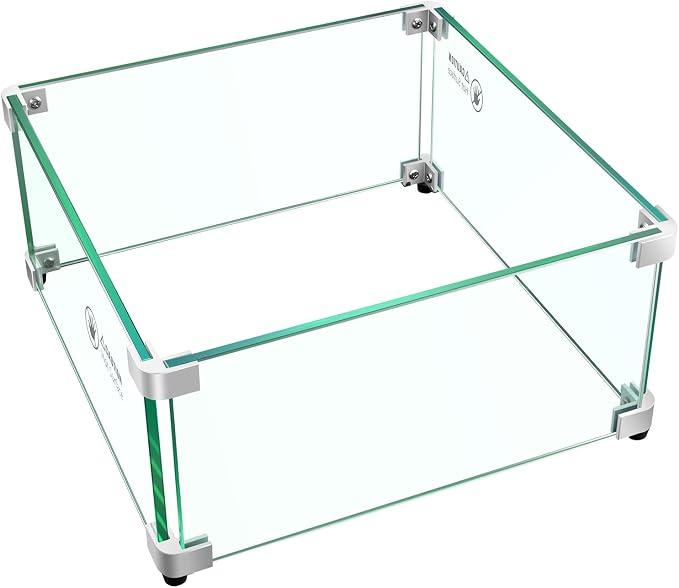 Fire Pit Wind Guard: 15" x 15" x 7" Square Glass Wind Guard by Pariplus