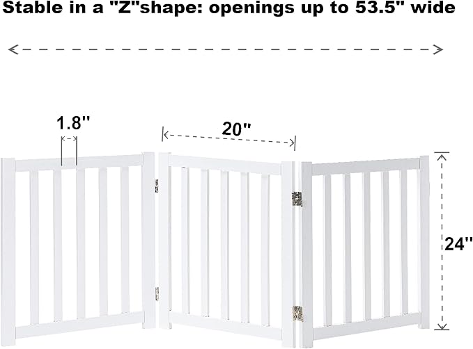 LZRS 3-Panel Wooden Free Standing Foldable Dog Gate Indoor – 24" High, - Image 3