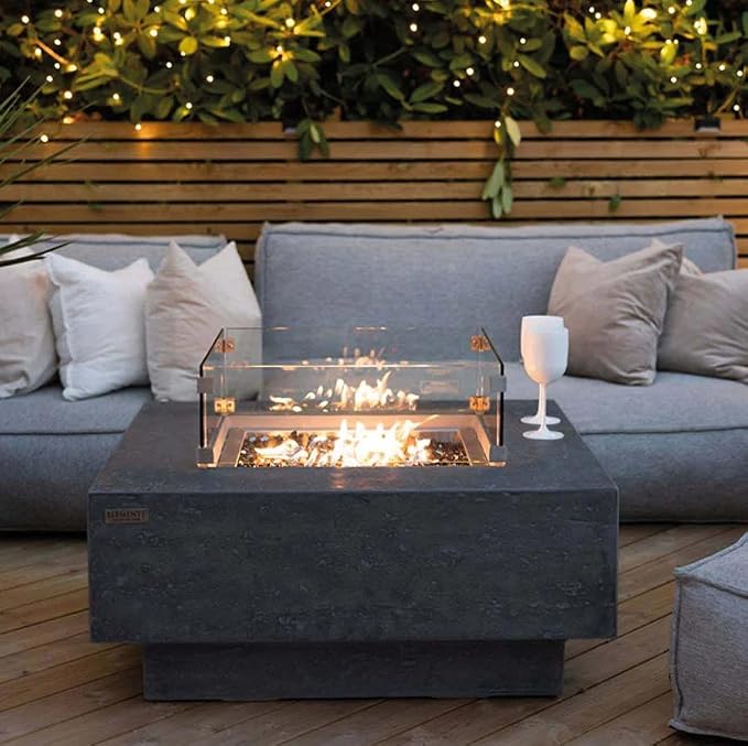 Elementi | Manhattan Gas Fire Pit Cast Concrete 36" Square Fire Table, Outdoor - Image 3