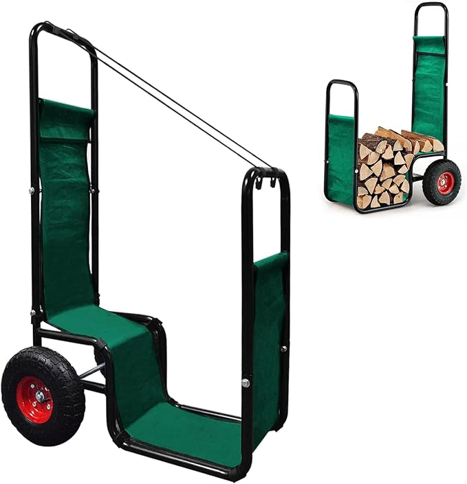 Firewood Cart with Pneumatic Wheel: 44 X 27 X 20 in Heavy Duty 220 lbs Load by KAIDIDAGOLFNETS