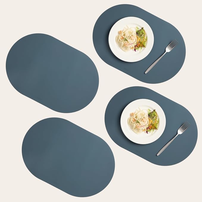 Steel Blue Oval Silicone Placemats Set of 4 – Heat Resistant, Waterproof by Unknown