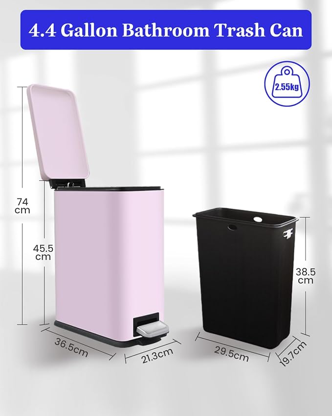 Bathroom Trash Can with Lid, 16.7L/ 4.4 Gallon Trash Can with Removable Inner - Image 4