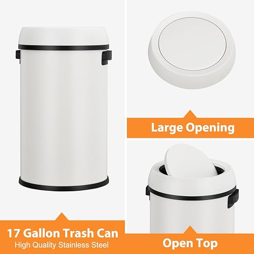 GarveeHome 17 gal/65 L Swing Top Trash Can, Stainless Steel Rubbish Bin - Image 4